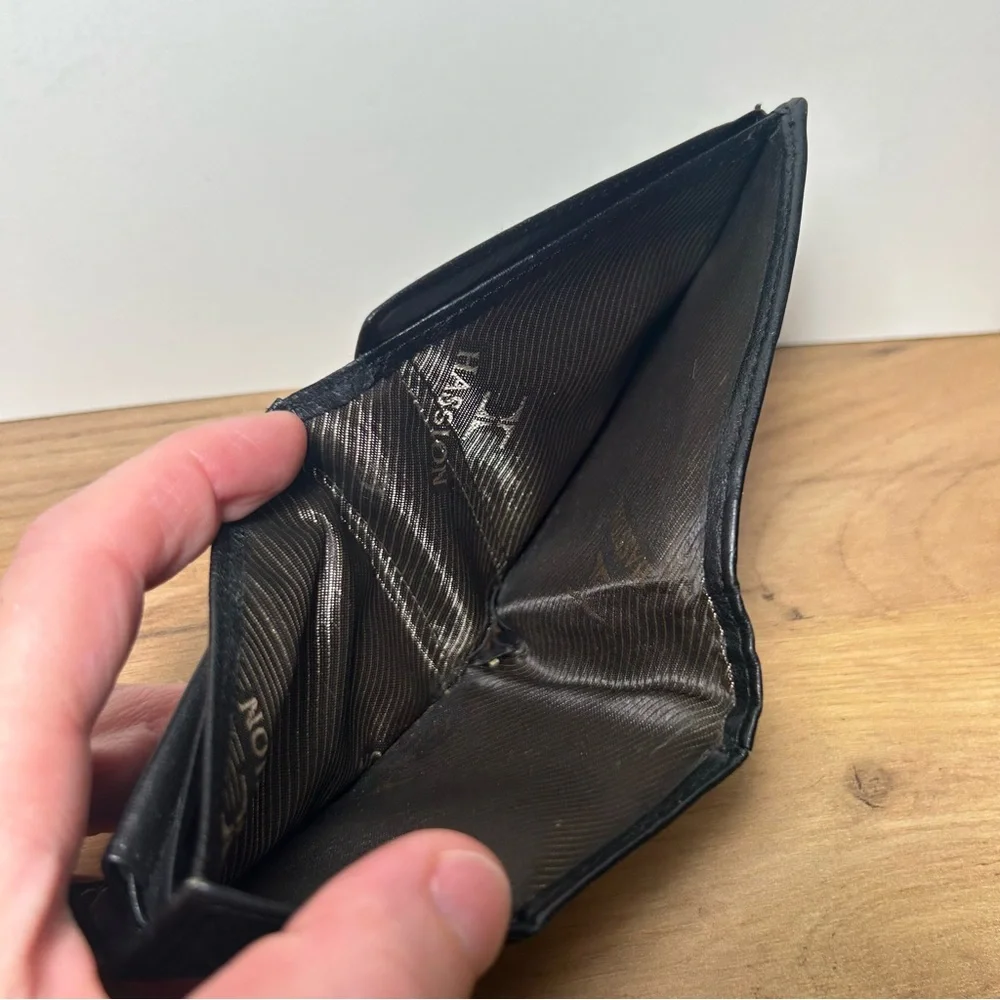 Hassion Men’s Black Leather Bifold Slim Wallet VTG EUC